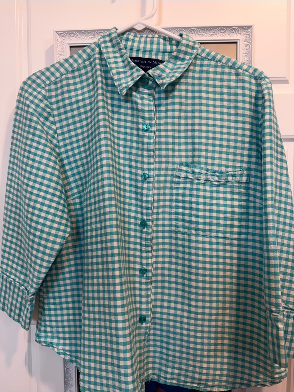 Preston & York Gingham Button-Up Shirt 14p Women’s Silk